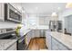 Well-equipped kitchen featuring stainless steel appliances, granite countertops, and gray cabinets at 133 W Neel Ranch Rd, Mooresville, NC 28115