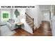 Comfortable living space featuring a sofa near the staircase and hardwood floors at 135 Way Cross Ln, Troutman, NC 28166