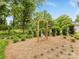 Picturesque backyard featuring a wooden swing set, lush landscaping, and a serene atmosphere for outdoor enjoyment at 2611 Forest Dr, Charlotte, NC 28211