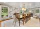 Dining room with modern wallpaper, a large wood table, and a fireplace, perfect for entertaining at 2611 Forest Dr, Charlotte, NC 28211