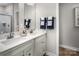 Modern bathroom with double vanity, quartz countertops, framed mirrors, and a walk-in shower at 5030 Grain Orchard Rd # 3025C, Indian Trail, NC 28079