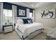 Comfortable bedroom with blue accent wall, white bedding, and plenty of natural light from two windows at 5030 Grain Orchard Rd # 3025C, Indian Trail, NC 28079