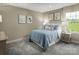 Charming bedroom featuring blue accents, playful artwork, and plush carpeting for added comfort at 523 Lenswood Ct, Denver, NC 28037