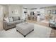 Open-concept living area showcasing a gray sofa, white rug, open to the bright, white kitchen at 523 Lenswood Ct, Denver, NC 28037