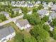 Aerial view of a home with an inviting backyard patio, well-manicured lawn, and mature trees in a suburban neighborhood at 544 Cool Creek Dr, Rock Hill, SC 29732