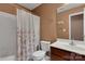 Bathroom featuring a shower with a shower curtain, single sink, and toilet at 544 Cool Creek Dr, Rock Hill, SC 29732