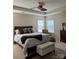 Serene main bedroom featuring a tray ceiling, a ceiling fan and soft, natural light at 6509 Ridgeview Commons Dr, Charlotte, NC 28269