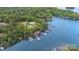 Aerial view of lake with community docks and boat slips at 7687 Bermuda Hills Ln, Denver, NC 28037
