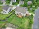 Aerial view of a home with a wooden deck and well-maintained backyard, enclosed by a black fence at 9029 Woodview Ct, Fort Mill, SC 29707