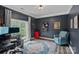 Charming office space with blue accent wall, natural light and a mini refrigerator, perfect for work or study at 9624 Barnburgh Ln, Huntersville, NC 28078