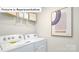 Functional laundry room with white washer and dryer, storage shelves, and modern decor at 1365 Secrest Commons Dr, Monroe, NC 28112