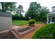 Private backyard featuring a well-manicured lawn, mature trees and garden beds at 19523 Sunnypoint Ct, Cornelius, NC 28031