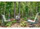 Serene backyard setting with a chiminea and comfortable chairs amidst lush greenery and a wooded backdrop at 1994 Hollybrook Ln # 17, Lancaster, SC 29720