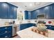 Stylish kitchen featuring blue cabinetry, stainless steel appliances, and great lighting, perfect for cooking and dining at 1994 Hollybrook Ln # 17, Lancaster, SC 29720