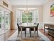 Inviting dining room with a chandelier, bay window, and sliding glass doors at 3068 Streamhaven Dr, Lancaster, SC 29707