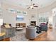 Spacious living room with a fireplace, hardwood floors, and a ceiling fan at 3068 Streamhaven Dr, Lancaster, SC 29707