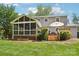 A backyard showcasing an outdoor living space with a screened porch and attached deck at 3918 Rea Rd, Charlotte, NC 28226