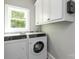 Laundry room featuring new appliances and overhead cabinets for storage solutions at 46827 Tall Whit Rd, New London, NC 28127