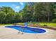 A backyard featuring a swimming pool with basketball hoop, surrounded by a patio, landscaping, and tall trees at 5105 Paisano Ln, Waxhaw, NC 28173