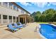 Beautiful backyard with a sparkling pool, lounge chairs, and a covered patio for relaxation at 5105 Paisano Ln, Waxhaw, NC 28173