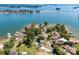 Panoramic aerial view capturing the waterfront property, islands, and scenic beauty at 8005 Island View Ct, Denver, NC 28037
