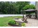 Backyard patio featuring an outdoor kitchen, gazebo, fire pit, and space for entertaining at 109 Meadow Stream Dr, Mount Holly, NC 28120