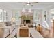 Bright living room features hardwood floors, a striking stone fireplace, and a comfortable seating area at 300 Hugh Crocker Rd, Matthews, NC 28104