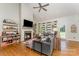 Bright living room with fireplace, vaulted ceiling, hardwood floors, and lots of natural light at 6603 Havencrest Dr, Denver, NC 28037