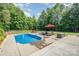 Relaxing backyard pool area featuring lush landscaping and ample seating at 6603 Havencrest Dr, Denver, NC 28037