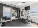This basement has been converted into a home gym, complete with mirrors, a TV, and workout equipment at 851 Gist Rd, Rock Hill, SC 29732