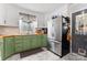 Modern kitchen boasts stainless steel appliances, white upper and green lower cabinets, and butcher block counters at 851 Gist Rd, Rock Hill, SC 29732