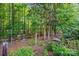 Wooded backyard with a small bridge and a black fence along the perimeter at 9075 Blue Ridge Dr, Indian Land, SC 29707