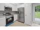 This modern kitchen has new stainless steel appliances, white cabinetry, and ample counter space at 908 Sundance Dr, Gastonia, NC 28054