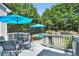 Outdoor patio featuring a full dining set and a view of the in-ground pool at 1031 Butterburr Dr, Matthews, NC 28104