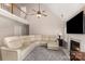 Open concept living room featuring a fireplace, flatscreen television and upstairs overlook at 108 Copes Ct, Rock Hill, SC 29732