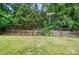 View of the grassy backyard with a wooden fence and mature trees, offering privacy at 14402 Asheton Creek Dr, Charlotte, NC 28273