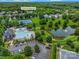 This aerial view showcases the property's proximity to community amenities like a pool, tennis courts, and a picturesque pond at 14426 Harvington Dr, Huntersville, NC 28078