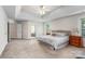 Spacious bedroom with trey ceiling, carpet, and ensuite bath at 14426 Harvington Dr, Huntersville, NC 28078