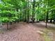 A secluded backyard features a walking path leading to a small outbuilding in a wooded, private setting at 1623 Arbor Way, Albemarle, NC 28001