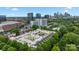 An aerial view of the multi-story building with rooftop parking surrounded by the city skyline and green trees at 2125 Southend Dr # 448, Charlotte, NC 28203
