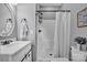 Clean and well-maintained bathroom featuring a single vanity and tiled shower at 3440 17Th Ne Ave, Hickory, NC 28601