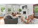 Bright living room features fireplace, TV, modern furniture, and large windows for natural light at 400 Hunter Ln, Charlotte, NC 28211