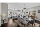 Bright, open kitchen and dining area with modern lighting, dark wood floors, and stainless steel appliances at 4030 City Homes Pl, Charlotte, NC 28209