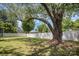Backyard featuring a majestic tree, shade, swing, grass, and fenced perimeter at 4100 Sudbury Rd, Charlotte, NC 28205