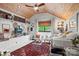Cozy living room featuring wood-paneled ceiling, built-in shelving, ample seating, and a decorative rug at 4609 Rounding Run Rd, Charlotte, NC 28277