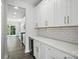 Modern kitchen showcasing white cabinetry, subway tile backsplash and stainless steel appliances at 5103 Heathland Dr # 50, Charlotte, NC 28215