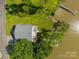 Aerial view showcasing house with sprawling lawn, surrounded by lush green trees, and waterfront at 1077 Jackson Rd, Fort Lawn, SC 29714