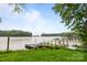 Gorgeous lake view featuring a private dock with an easy access ladder and lush green lawn at 1077 Jackson Rd, Fort Lawn, SC 29714