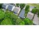 An aerial view shows a cozy backyard patio and well-maintained yards at 1162 Willet Dr, Rock Hill, SC 29732