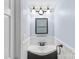 Bathroom sink and mirror with blue walls at 1228 Archdale Dr # H, Charlotte, NC 28217